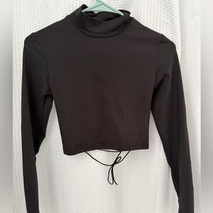 Black Long Sleeve Crop Top w/ open back